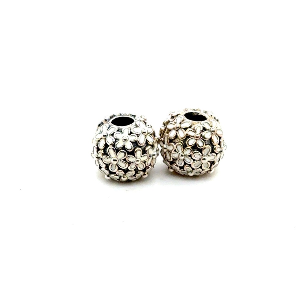 Pandora White Enamel Daisy Flower Clips Sterling Silver 791016EN12 Set of 2